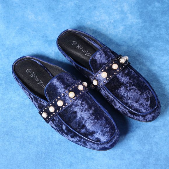NWT Blue velvet and pearl Nature Breeze slip on loafers - sz 10 - Picture 1 of 5